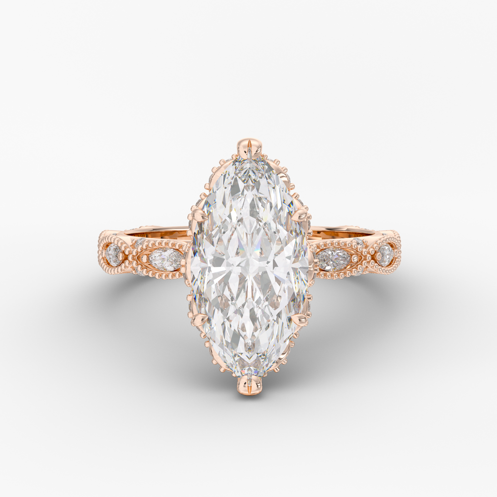 Solenne Marquise engagement ring setting in 18K rose gold, three-quarter view.