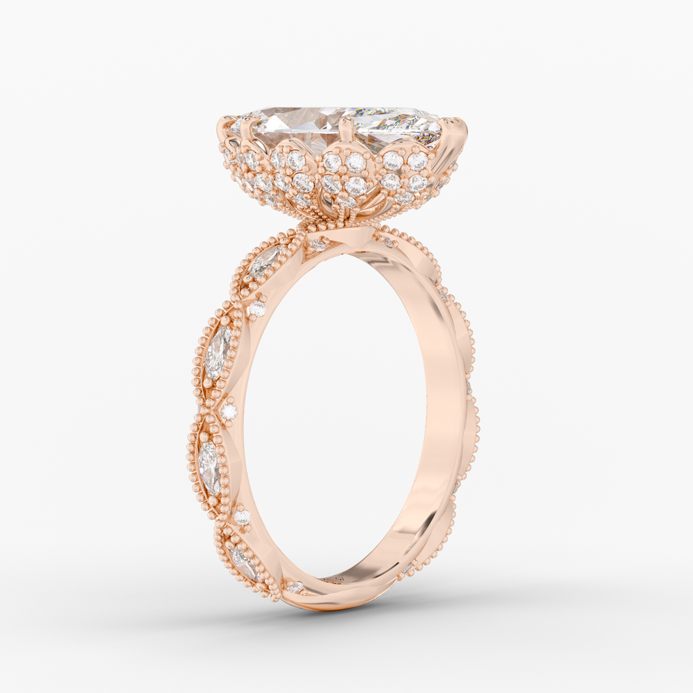 Solenne Marquise engagement ring setting in 18K rose gold, three-quarter view.