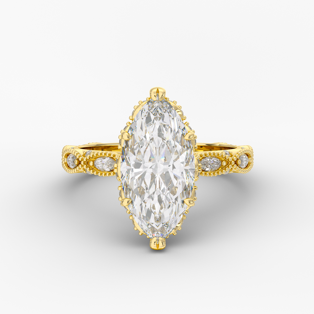 Solenne Marquise engagement ring setting in 18K yellow gold, front view.