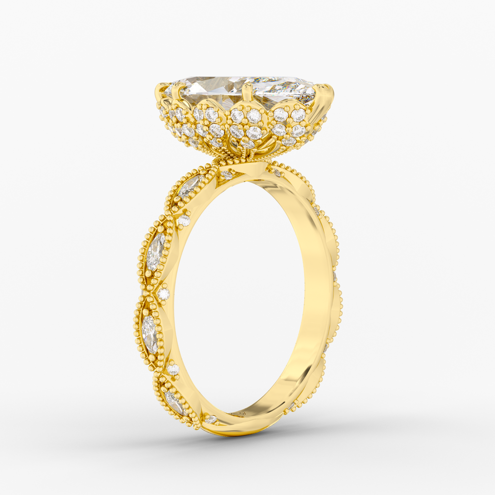 Solenne Marquise engagement ring setting in 18K yellow gold, three-quarter view.