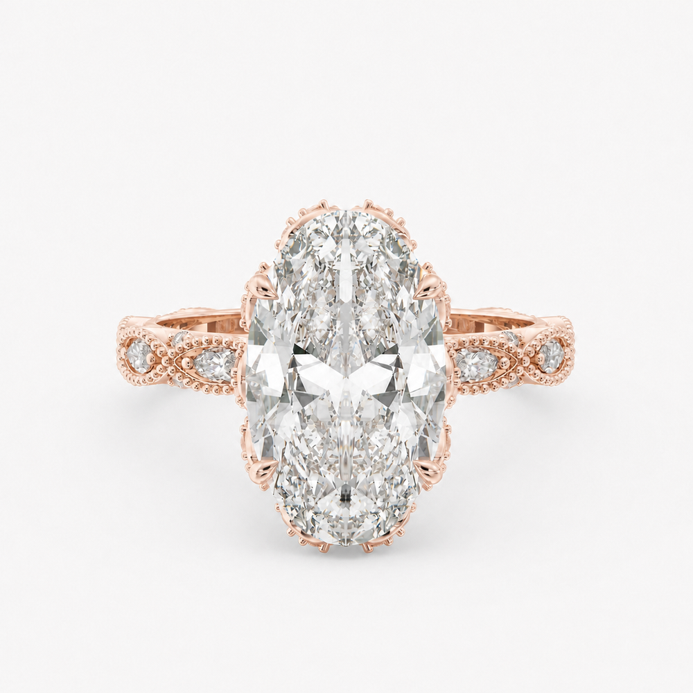 Solenne Oval engagement ring setting in 18K rose gold, three-quarter view.