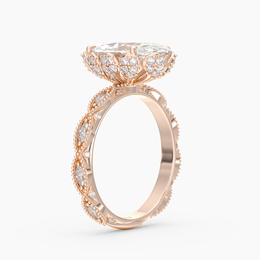 Solenne Oval engagement ring setting in 18K rose gold, three-quarter view.