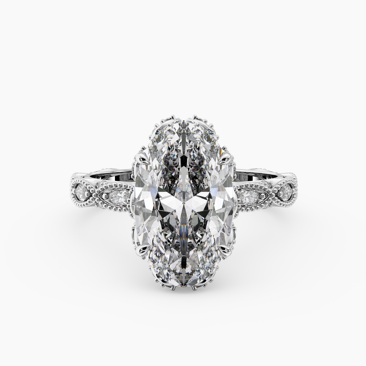 Solenne Oval engagement ring setting in 18K white gold, front view.