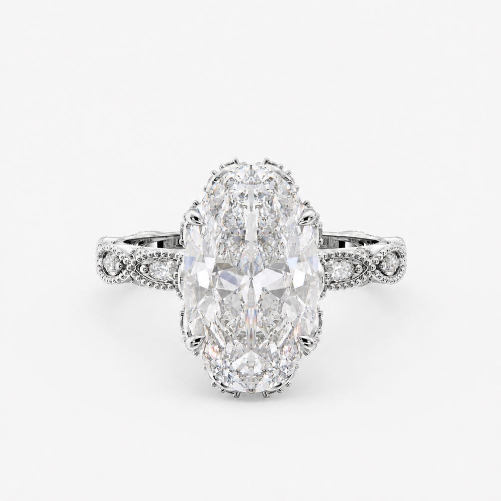 Solenne Oval engagement ring setting in 18K white gold, three-quarter view.