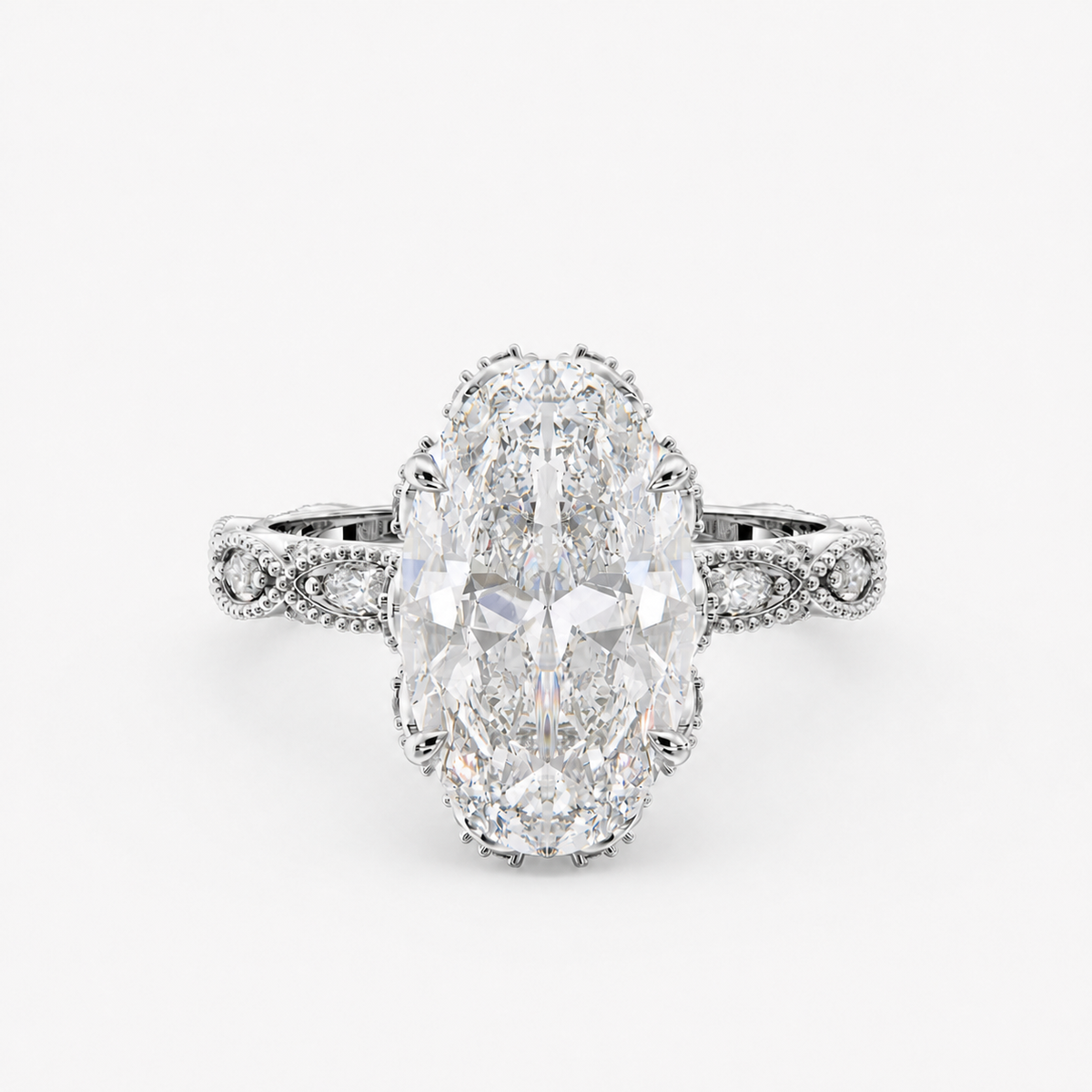 Solenne Oval engagement ring setting in 18K white gold, three-quarter view.