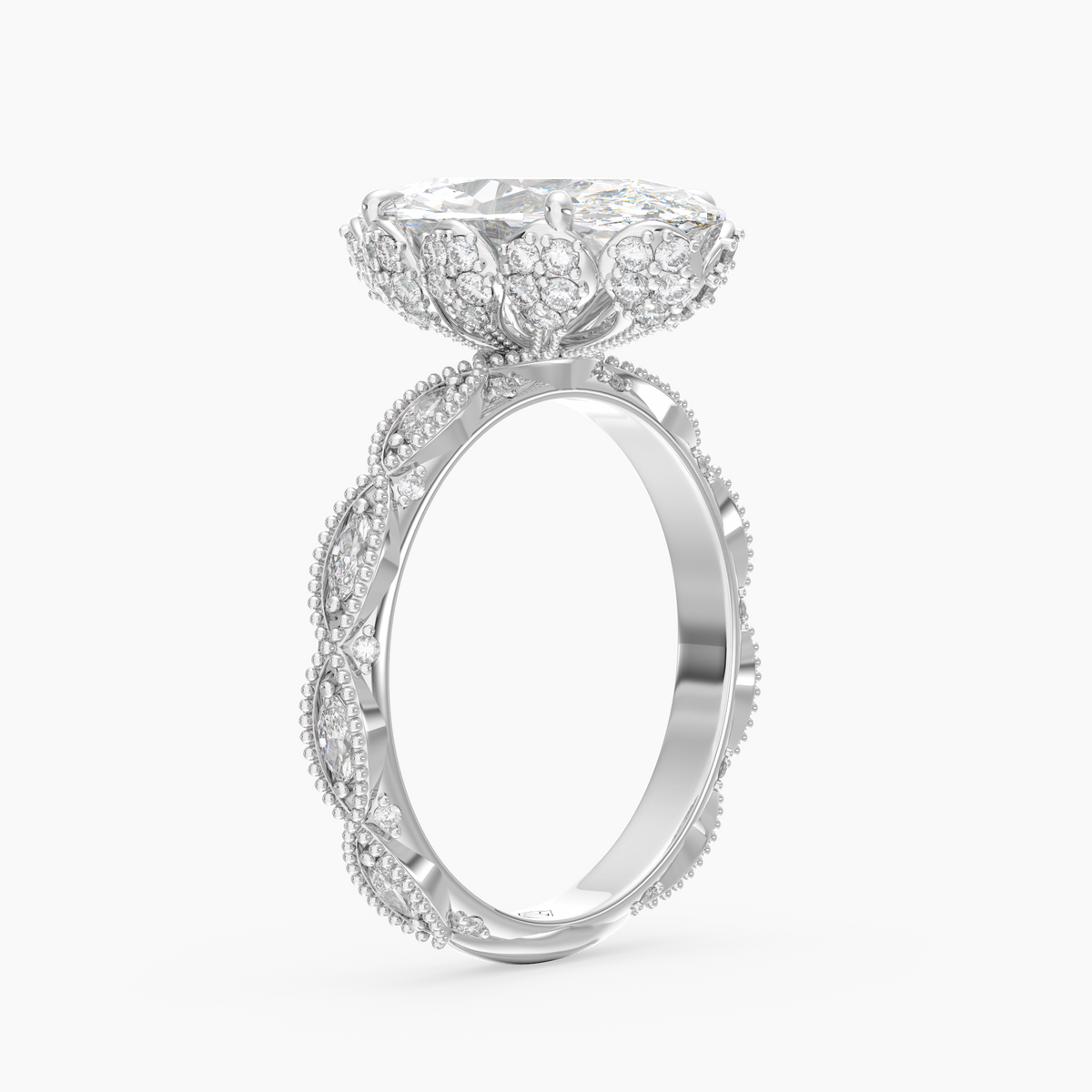 Solenne Oval engagement ring setting in 18K white gold, three-quarter view.