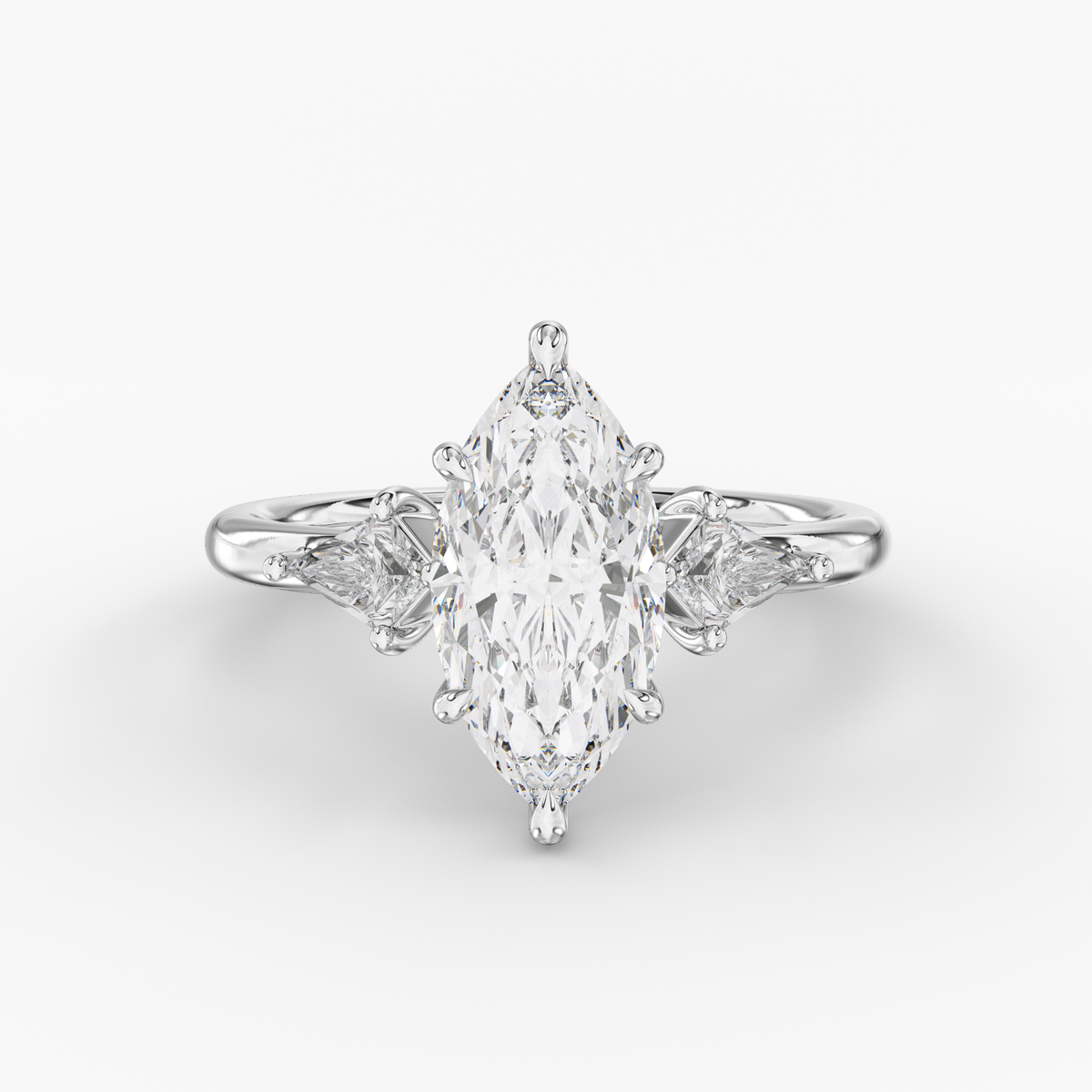 Valenne Marquise engagement ring setting in 18K white gold, front view.