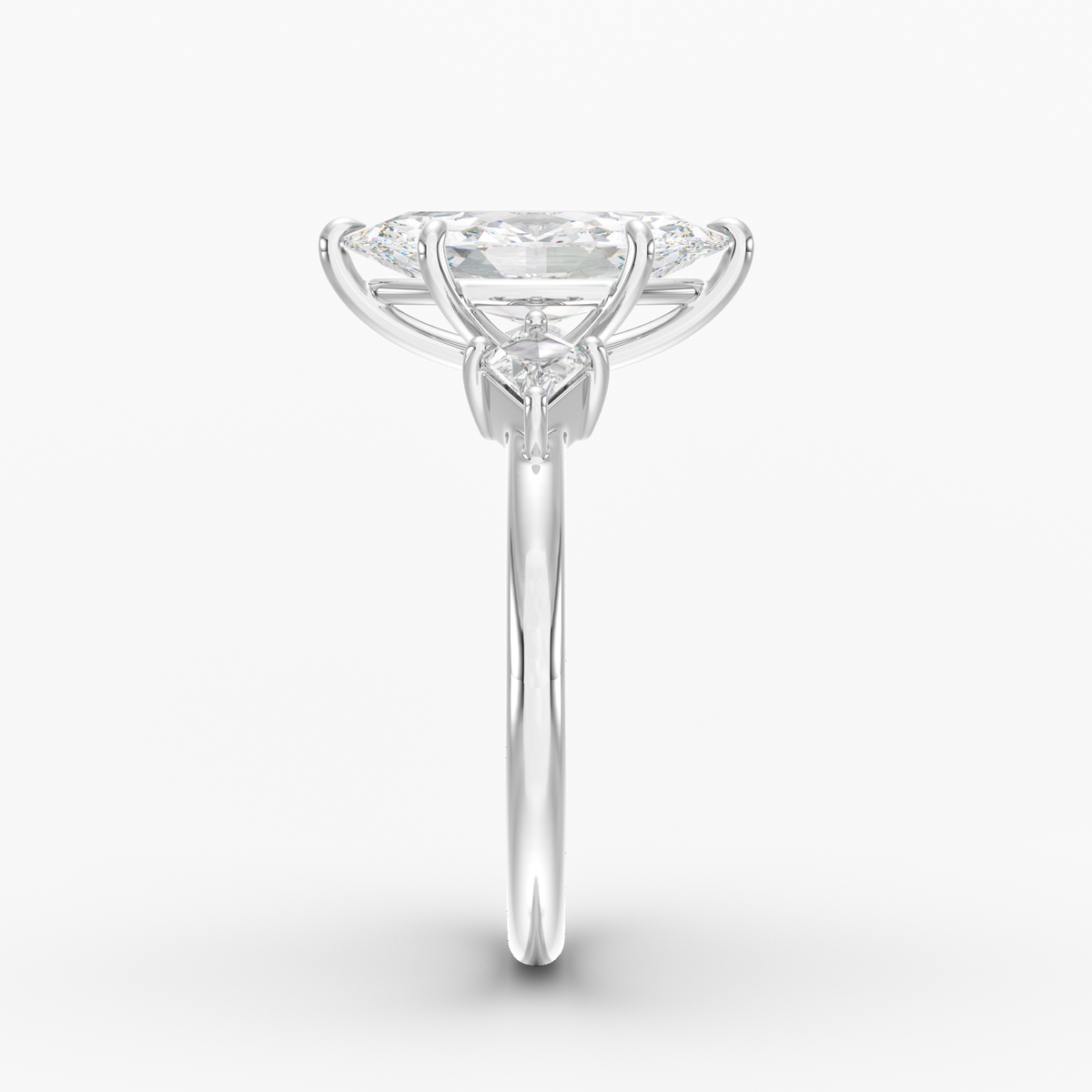 Valenne Marquise engagement ring setting in 18K white gold, side view.