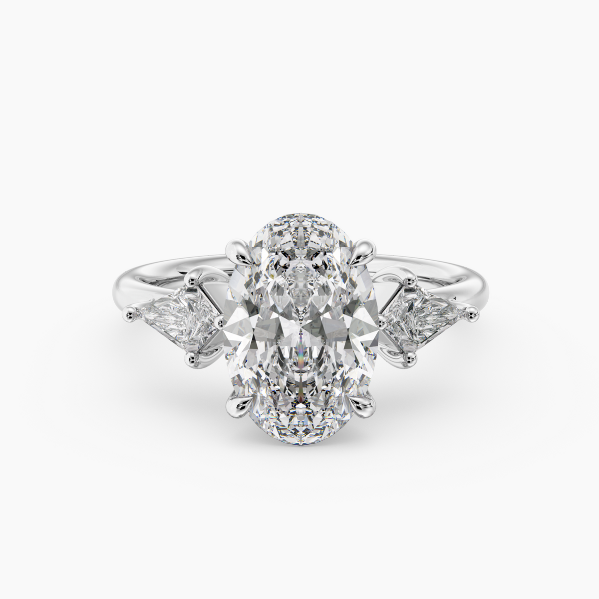 Valenne Oval engagement ring setting in 18K white gold, front view.
