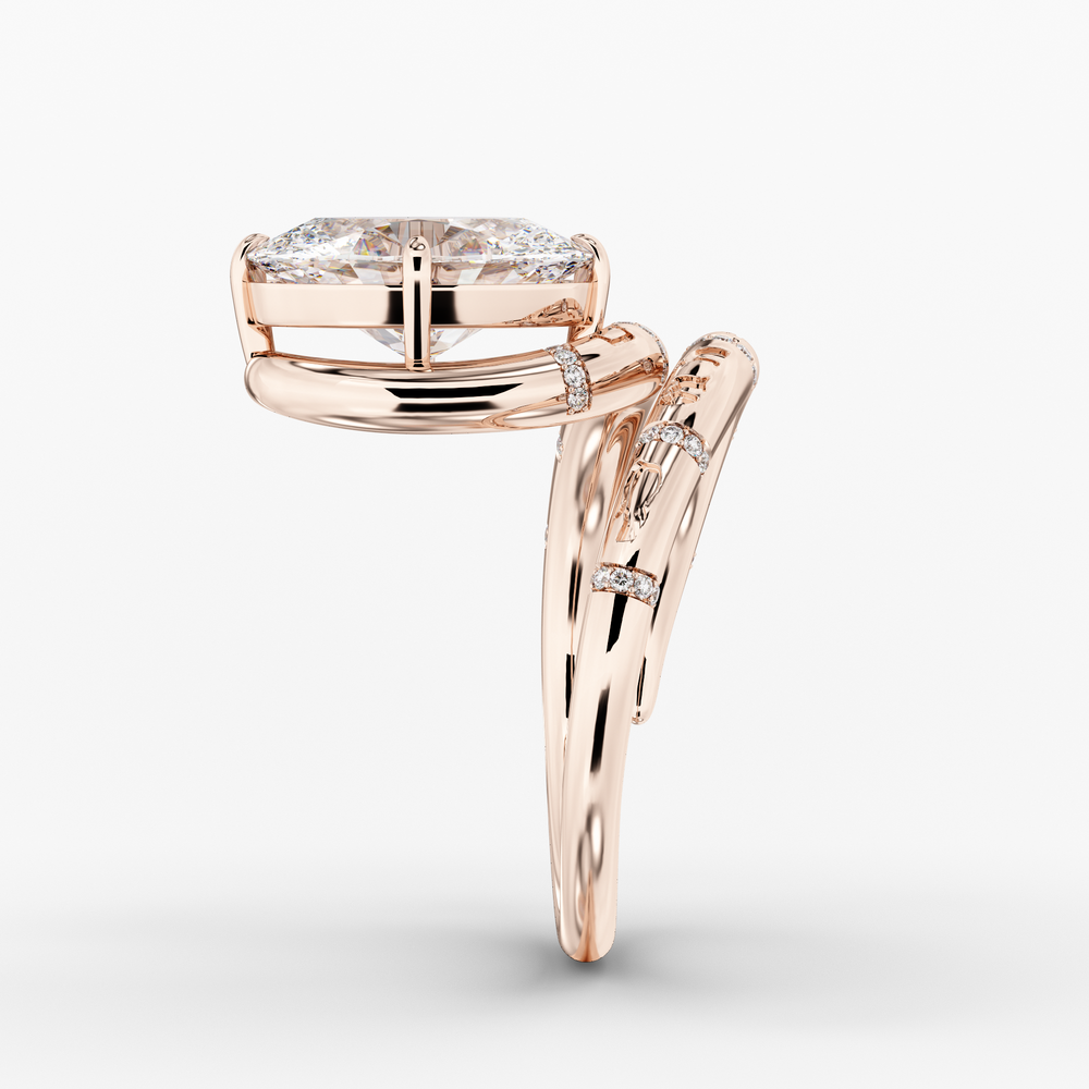 Candeo Oval engagement ring setting in 18K rose gold, side view.