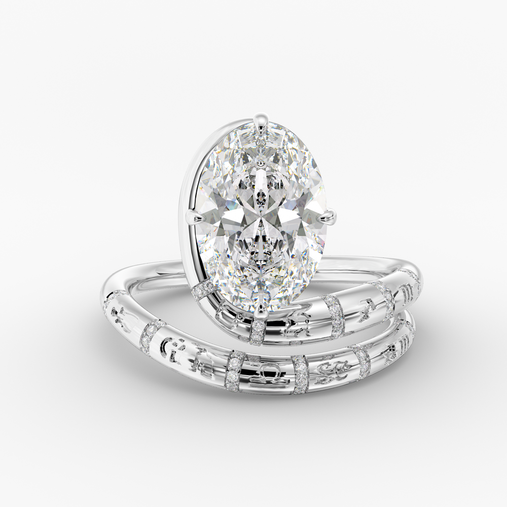 Candeo Oval engagement ring setting in 18K white gold, front view.