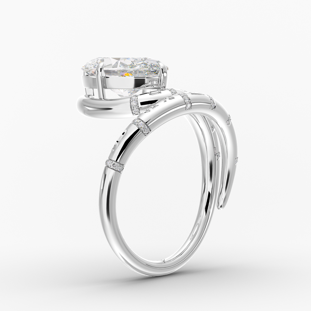 Candeo Oval engagement ring setting in 18K white gold, three-quarter view.