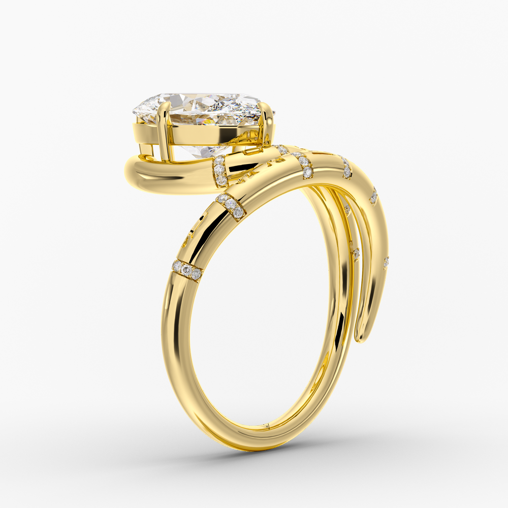 Candeo Oval engagement ring setting in 18K yellow gold, three-quarter view.