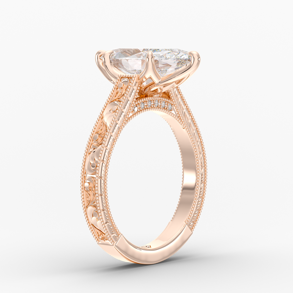 Florent Marquise engagement ring setting in 18K rose gold, three-quarter view.