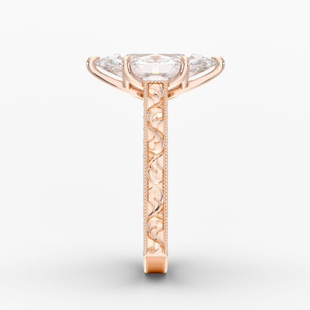 Florent Marquise engagement ring setting in 18K rose gold, side view.