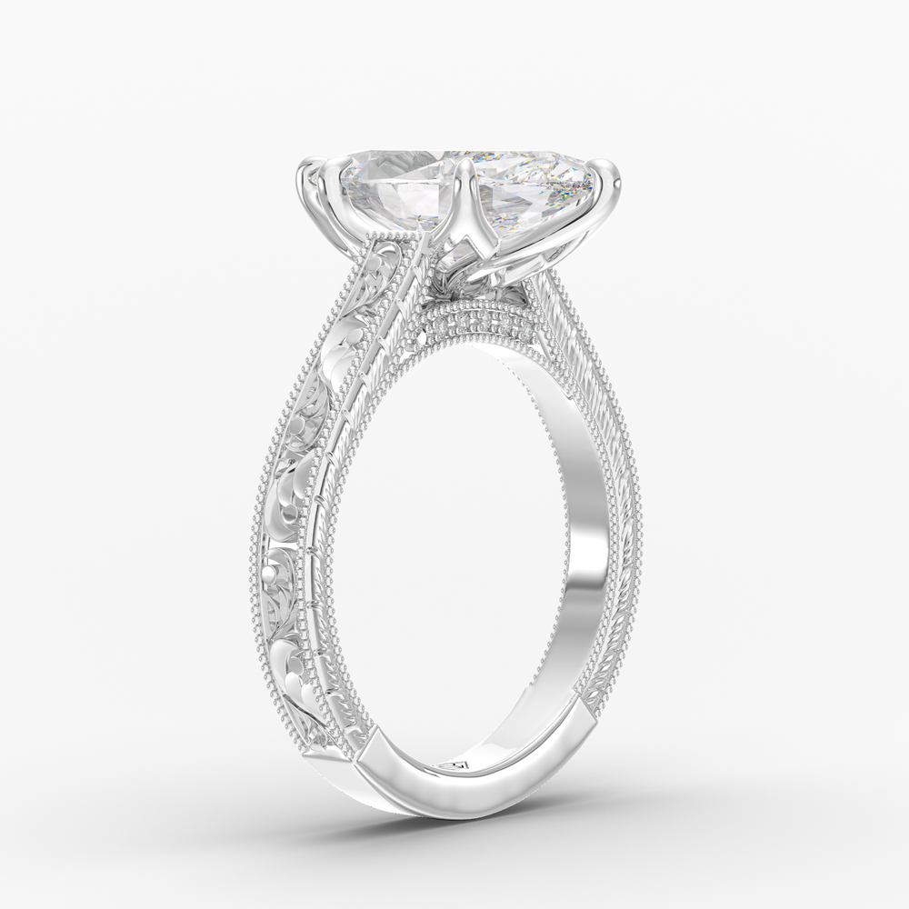 Florent Marquise engagement ring setting in 18K white gold, three-quarter view.