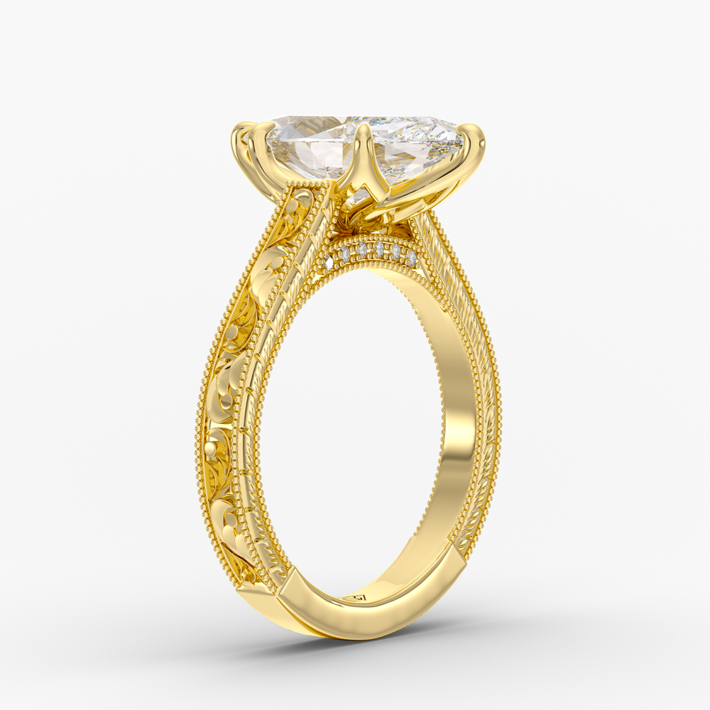 Florent Marquise engagement ring setting in 18K yellow gold, three-quarter view.