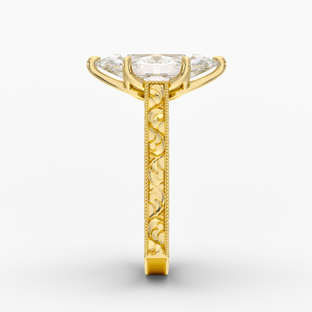 Florent Marquise engagement ring setting in 18K yellow gold, side view.