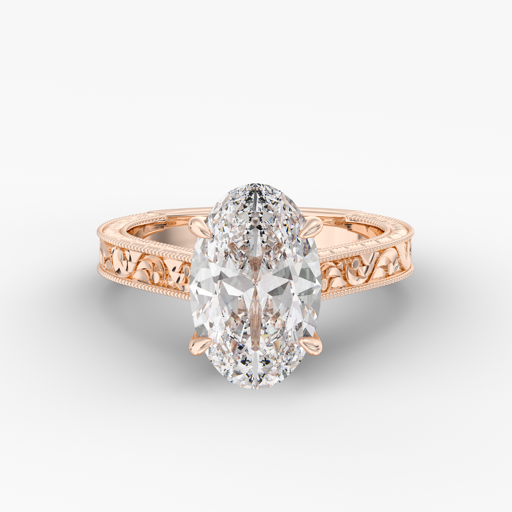 Florent Oval engagement ring setting in 18K rose gold, front view.