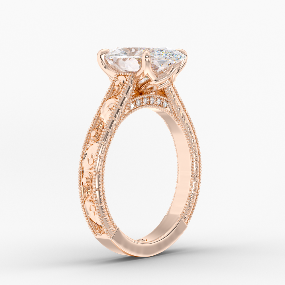Florent Oval engagement ring setting in 18K rose gold, three-quarter view.