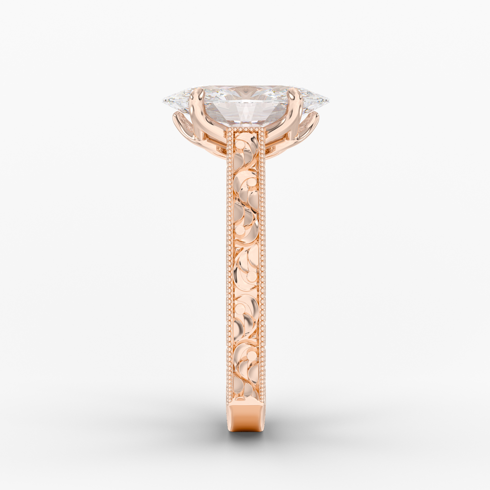 Florent Oval engagement ring setting in 18K rose gold, side view.