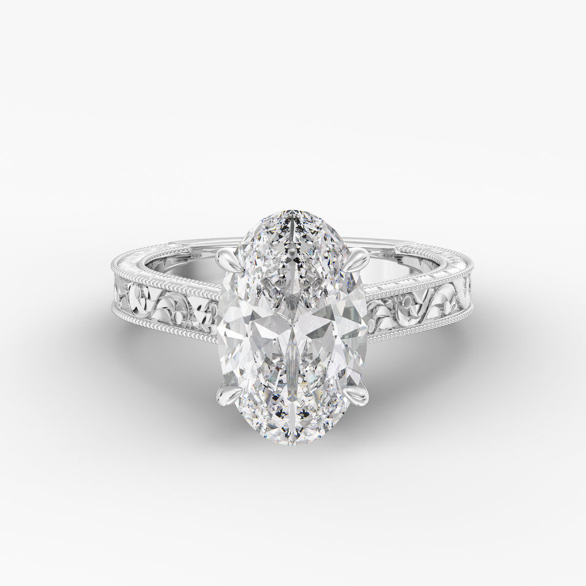 Florent Oval engagement ring setting in 18K white gold, front view.