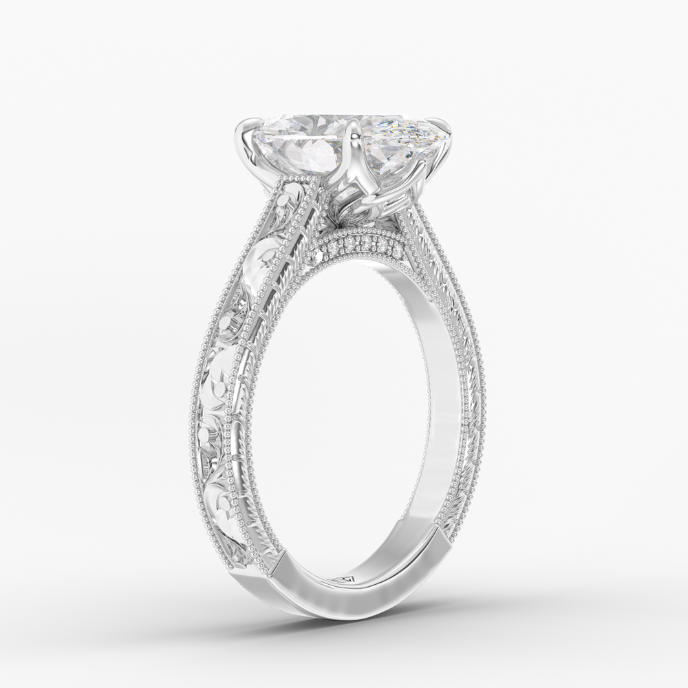 Florent Oval engagement ring setting in 18K white gold, three-quarter view.