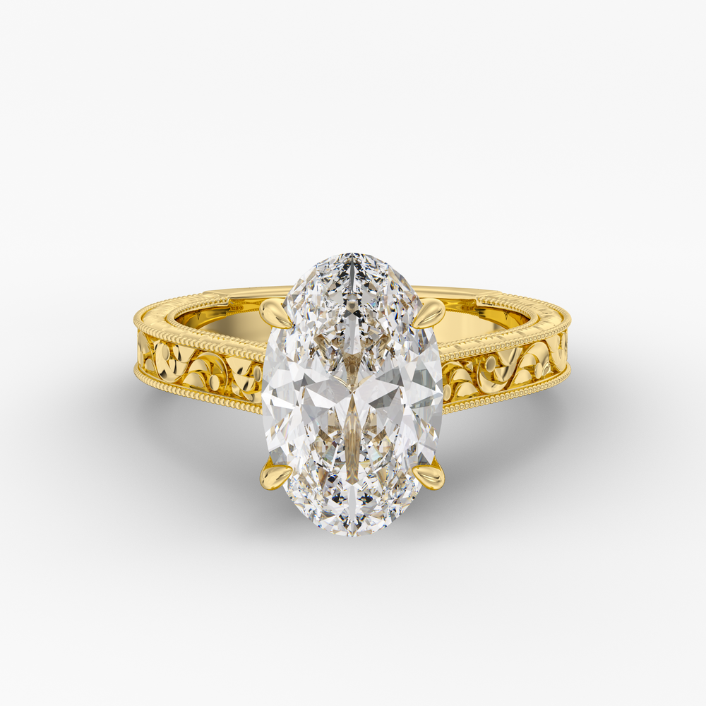 Florent Oval engagement ring setting in 18K yellow gold, front view.