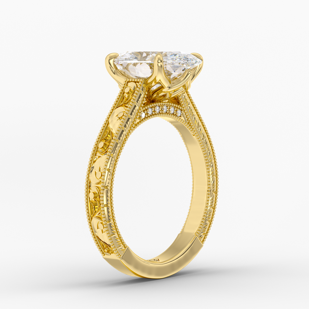 Florent Oval engagement ring setting in 18K yellow gold, three-quarter view.