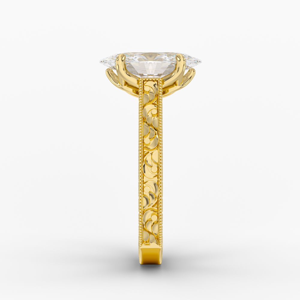 Florent Oval engagement ring setting in 18K yellow gold, side view.