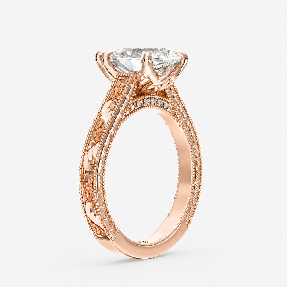 Florent Pear engagement ring setting in 18K rose gold, front view.