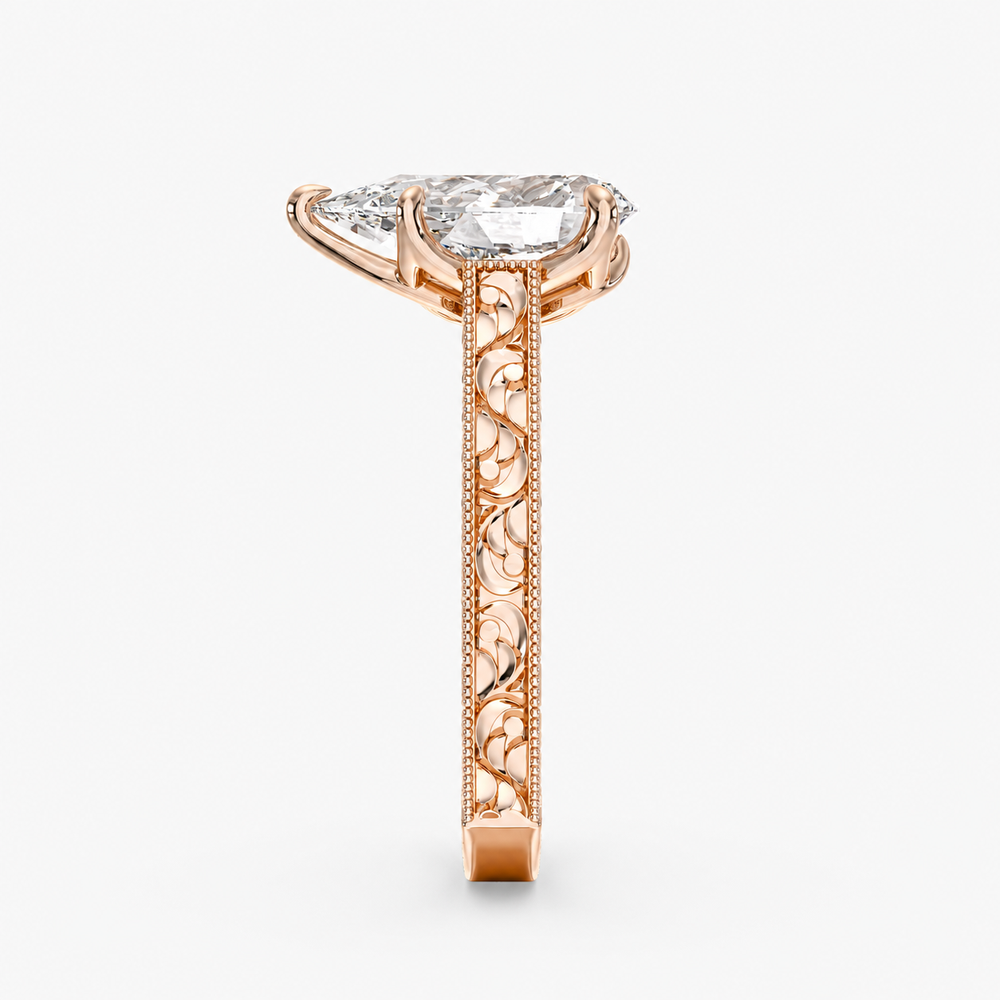 Florent Pear engagement ring setting in 18K rose gold, front view.