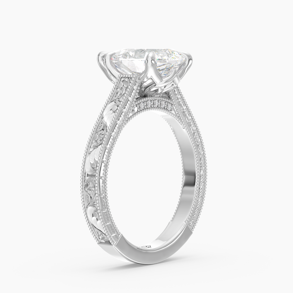 Florent Pear engagement ring setting in 18K white gold, front view.