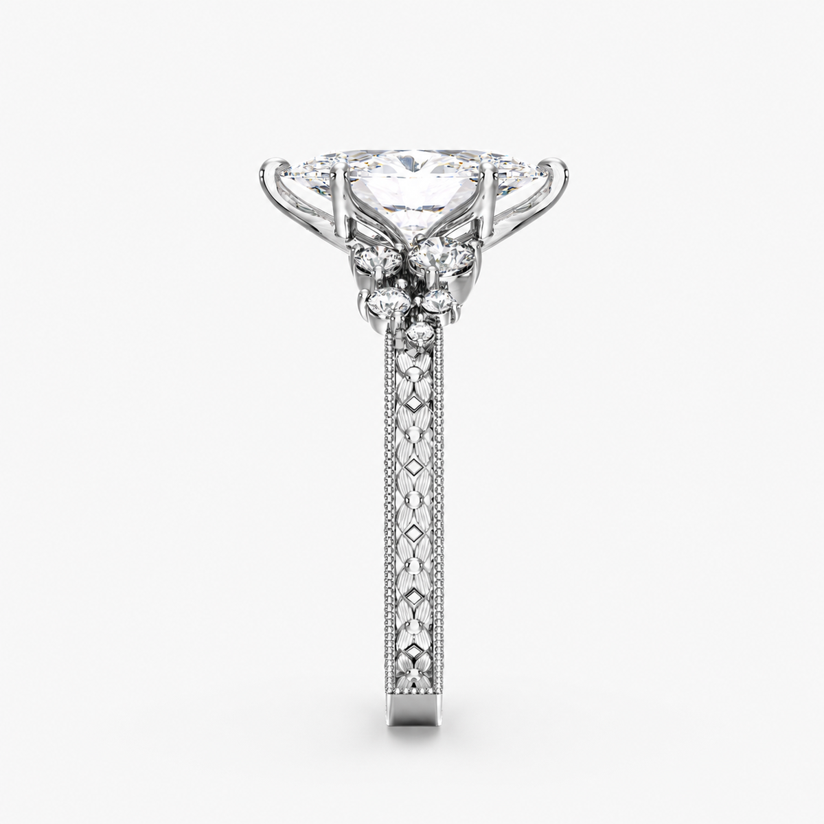 Valora Oval engagement ring setting in 18K white gold, front view.