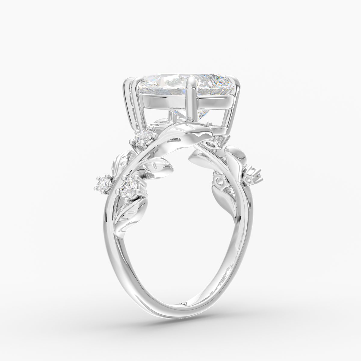 Ember Pear engagement ring setting in 18K white gold, three-quarter view.