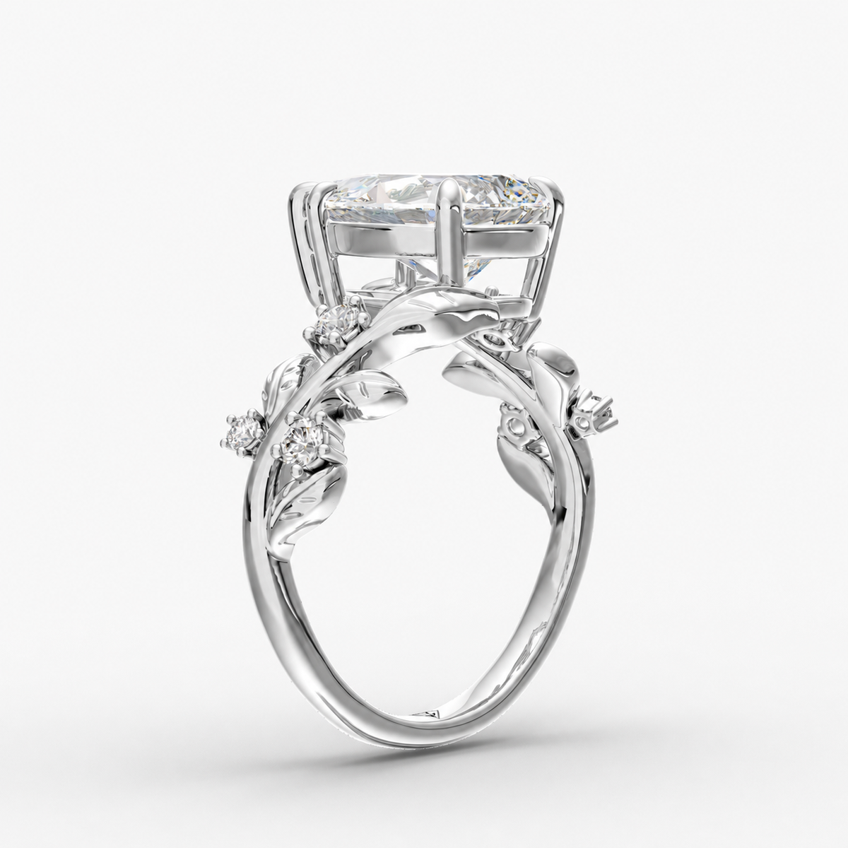 Ember Pear engagement ring setting in 18K white gold, front view.