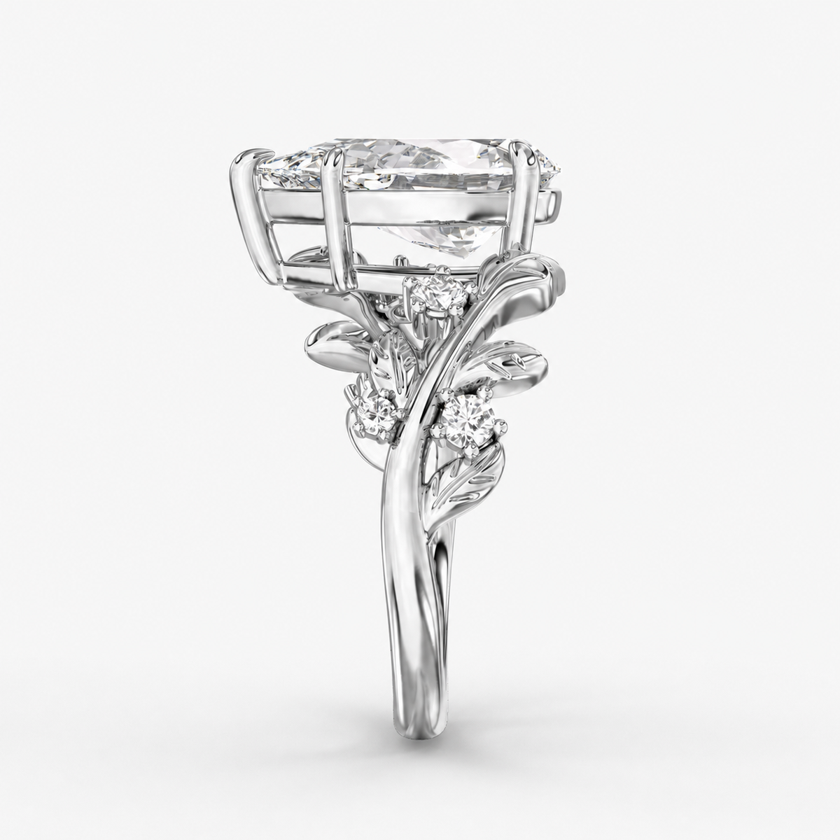 Ember Pear engagement ring setting in 18K white gold, front view.