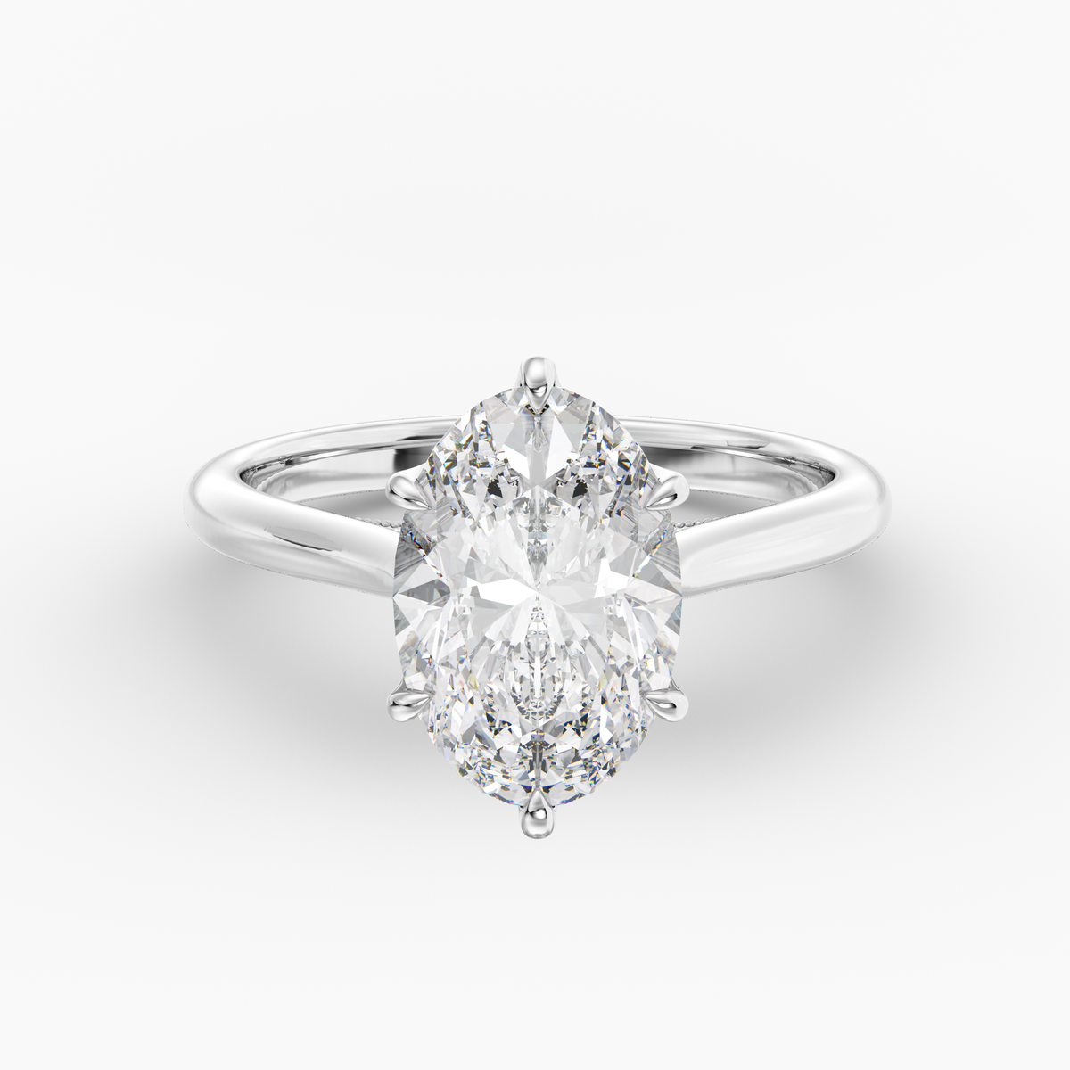 Luma Oval engagement ring setting in 18K white gold, front view.