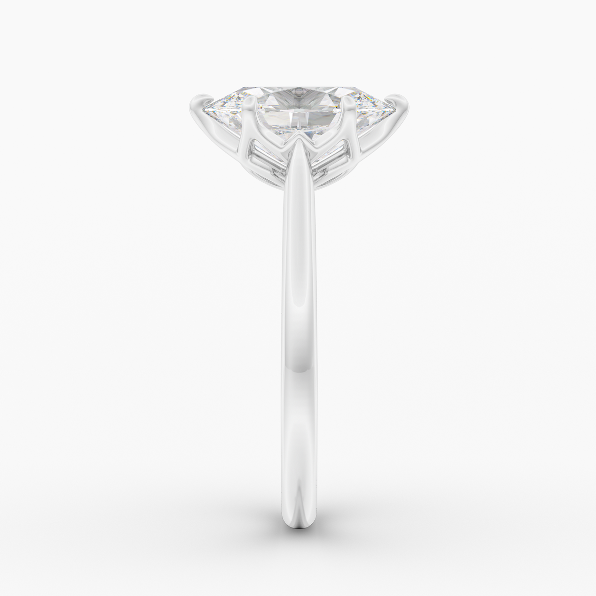 Luma Oval engagement ring setting in 18K white gold, side view.