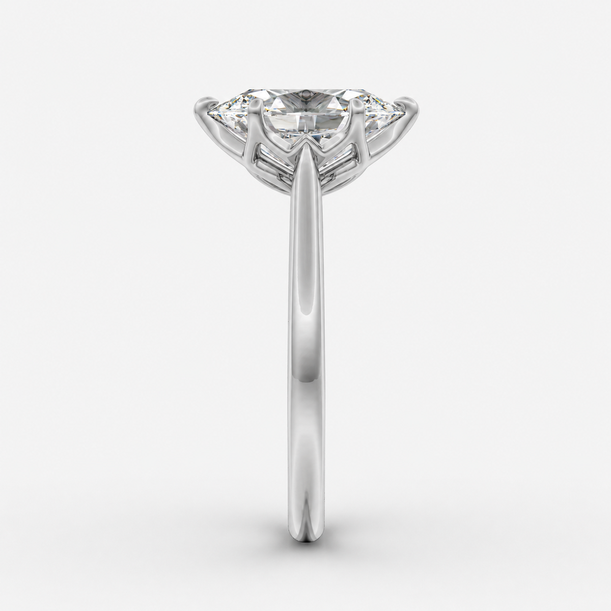Luma Oval engagement ring setting in 18K white gold, front view.