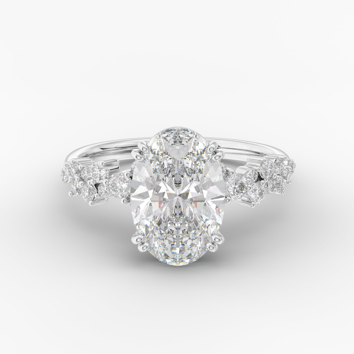 Vireo Oval engagement ring setting in 18K white gold, front view.