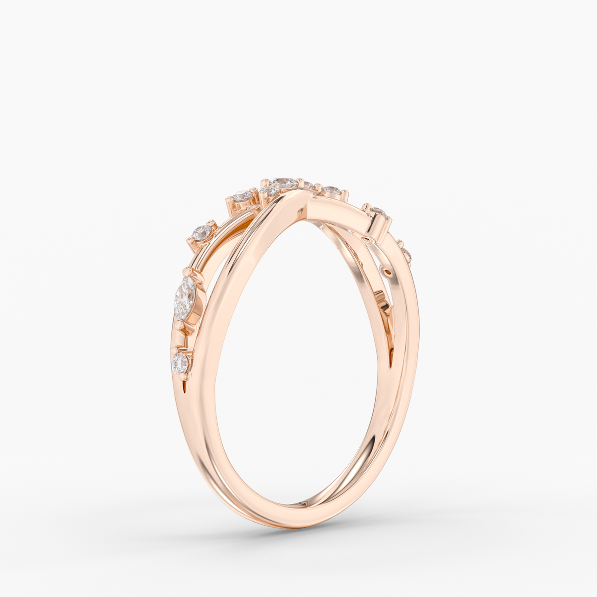 Ardis Diamond Ring diamond wedding band in 18K rose gold, three-quarter view.