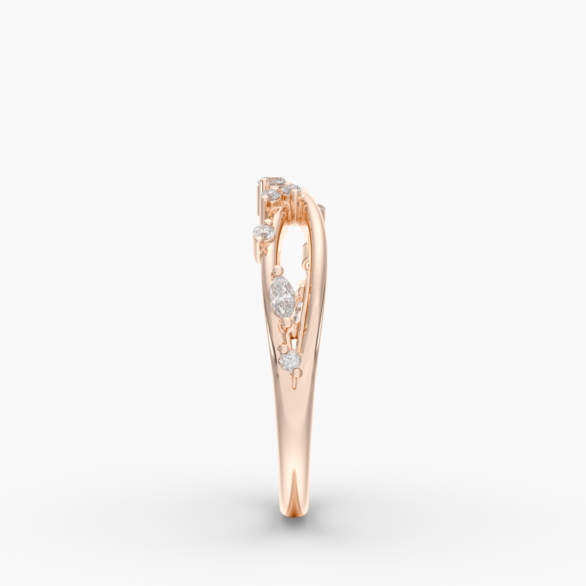 Ardis Diamond Ring diamond wedding band in 18K rose gold, side view.