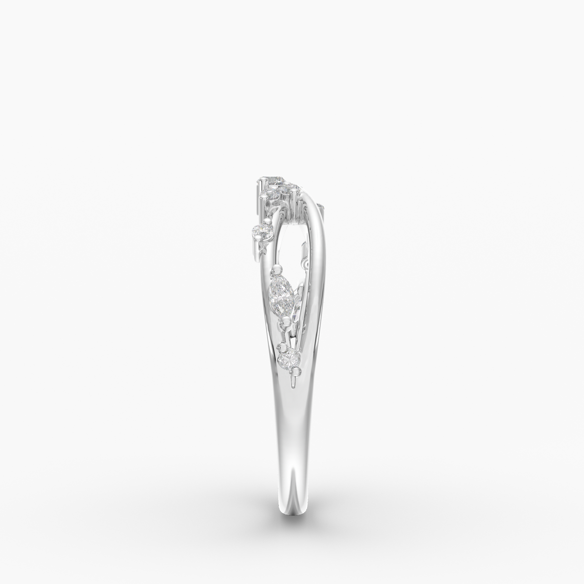 Ardis Diamond Ring diamond wedding band in 18K white gold, side view.