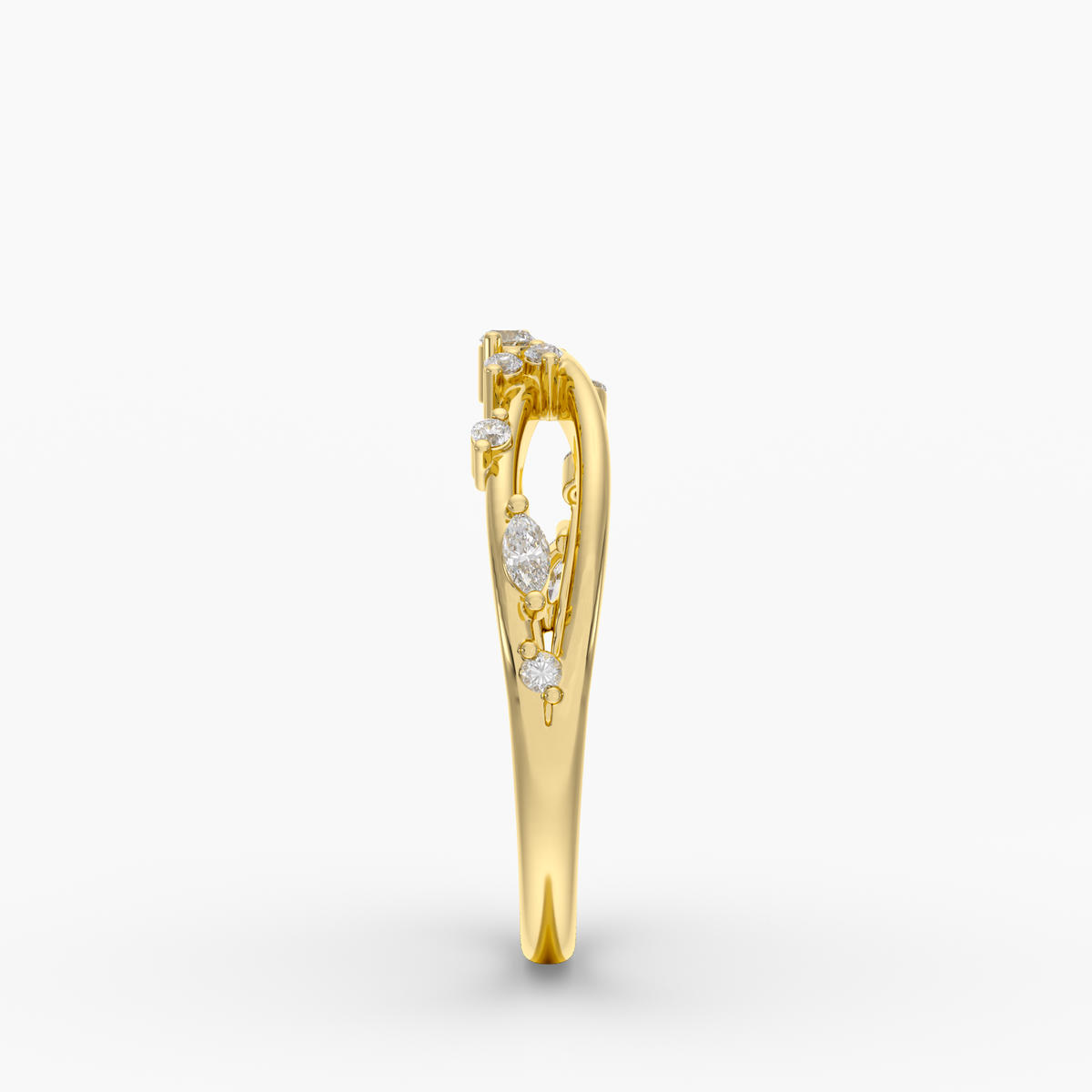 Ardis Diamond Ring diamond wedding band in 18K yellow gold, side view.