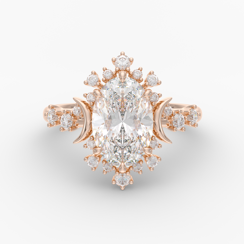 Caelum Oval engagement ring setting in 18K rose gold, front view.