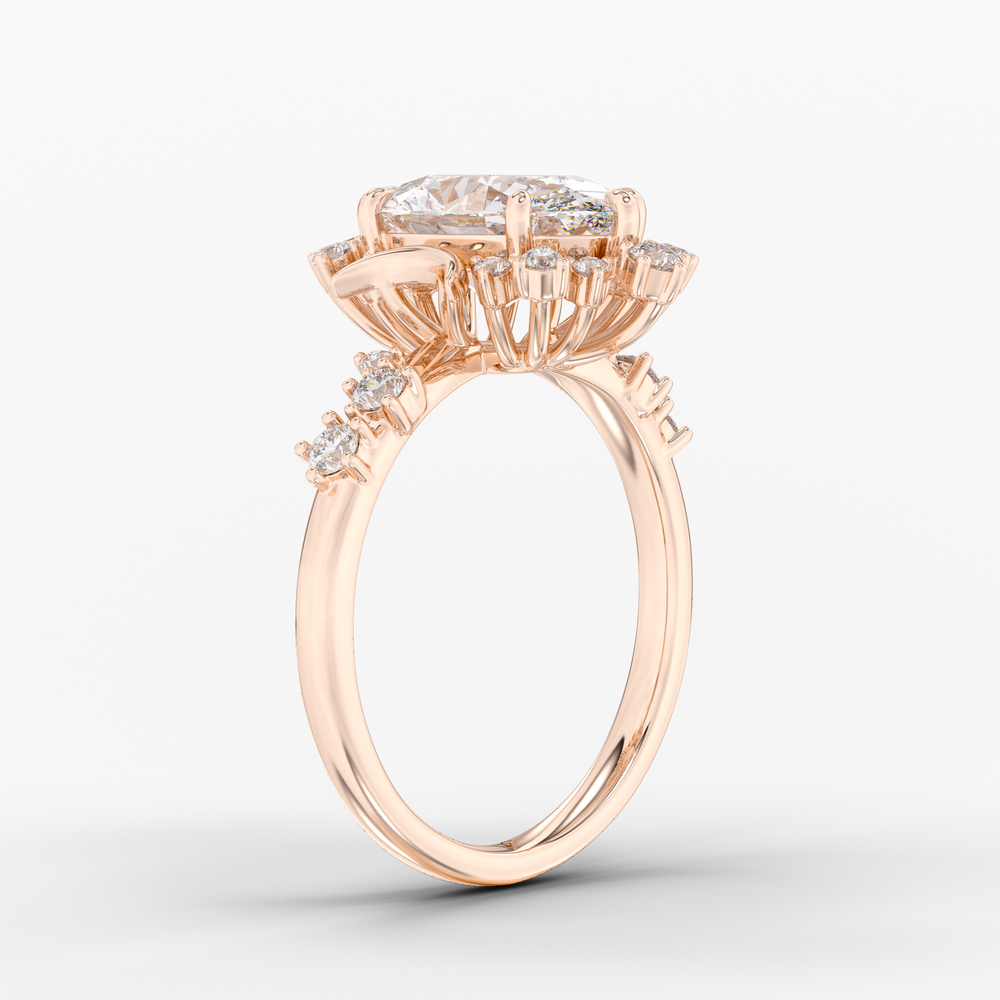 Caelum Oval engagement ring setting in 18K rose gold, three-quarter view.