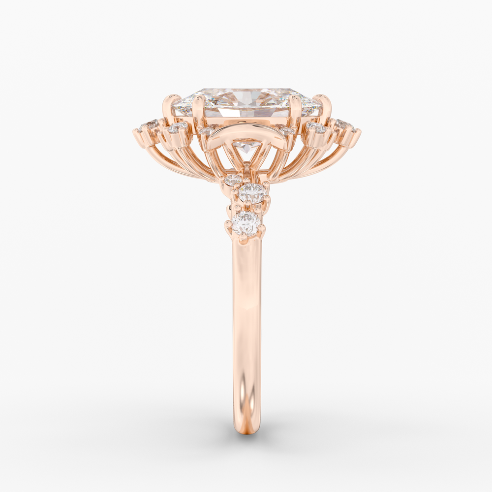 Caelum Oval engagement ring setting in 18K rose gold, side view.