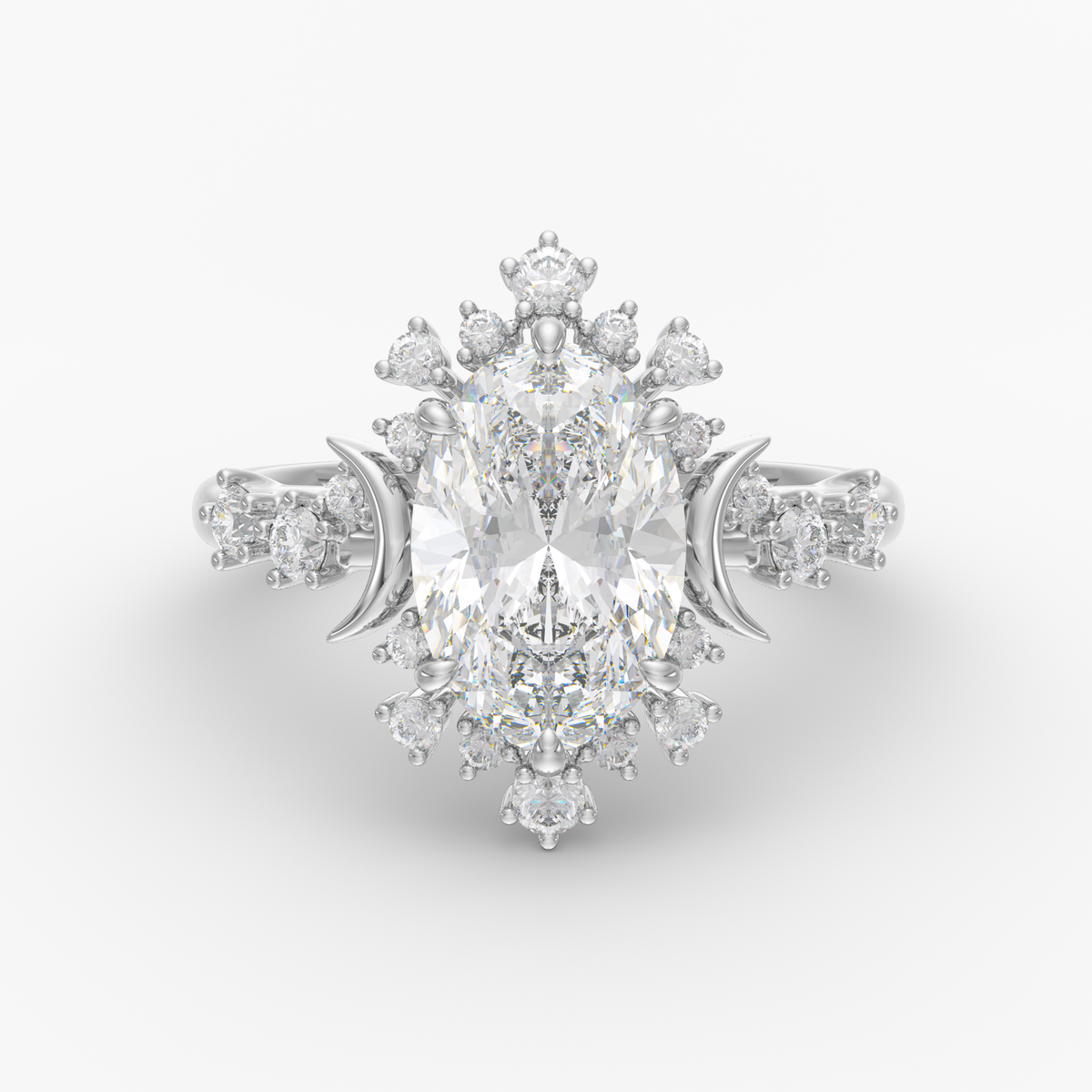 Caelum Oval engagement ring setting in 18K white gold, front view.