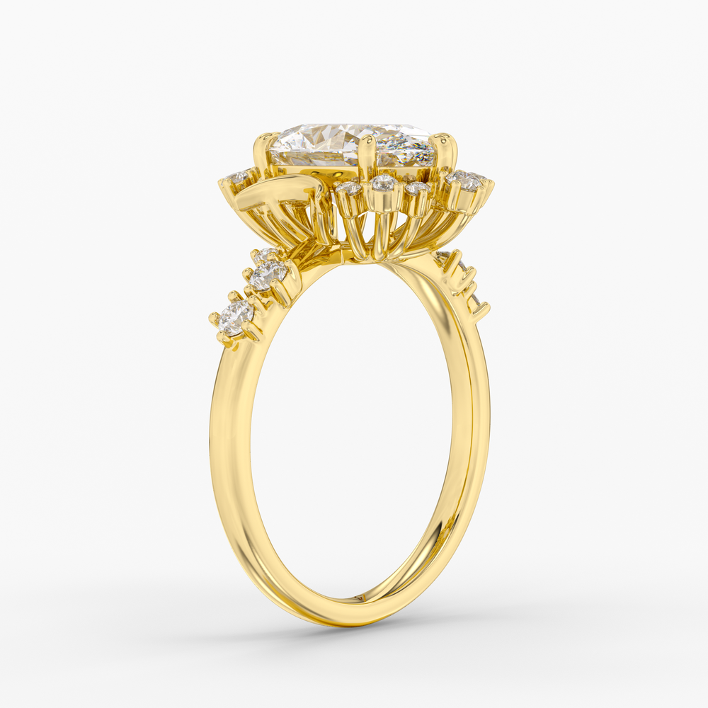 Caelum Oval engagement ring setting in 18K yellow gold, three-quarter view.